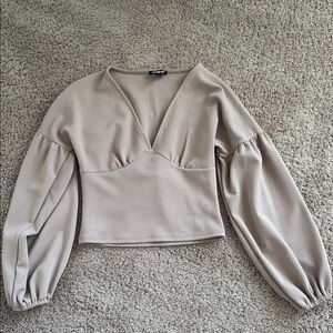 Express Beige V-Neck Blouse